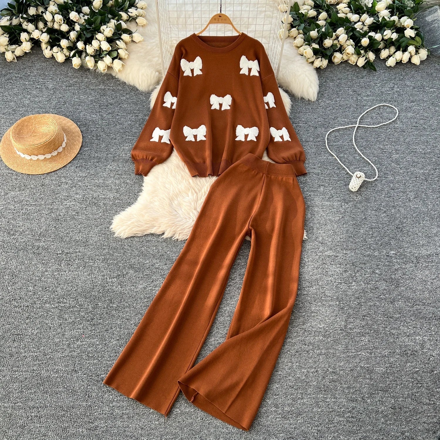 Minimalist Summer Knit Set for Women - European-American Style Solid Color Hollow Out Top with High Waist Slim Shorts