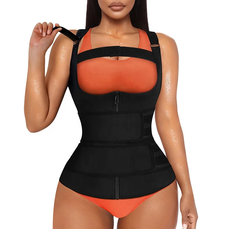 Women Zipper Colombianas Shaper Tank Top Neoprene Waist Trainer Shaper Vest Waist Trainer Sauna Vest