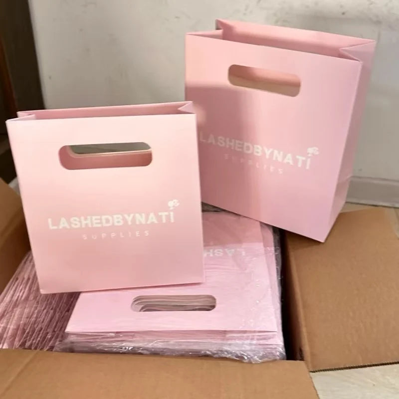 Printed Pink Elegant Brand Logo Luxury Boutique Shopping Paper Bag Custom Logo White Paper Gift Bags