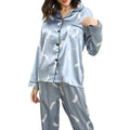 Women Pajamas Set Long Sleeve Soft Satin Notched Collar Button Down Pjs Sleepwear Feather Print