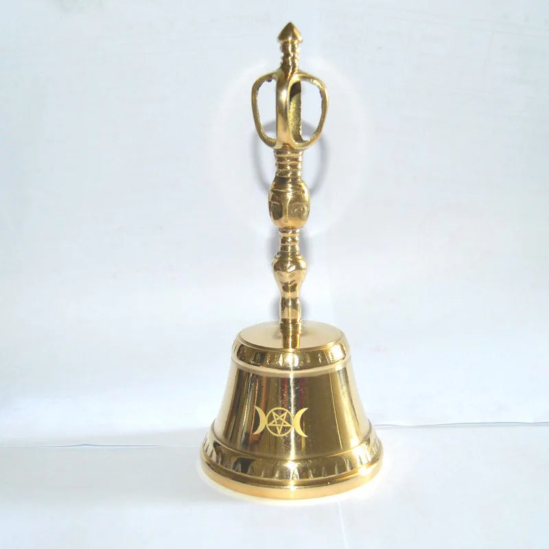 Hot Selling Ceremony Pentagram Moon Rattle Bell Pure Brass Altar Ornament Bell Wizard