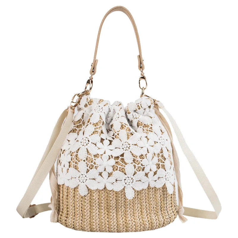 Manufacturer Instagram Fresh Straw Lace Lovely Summer Beach Holiday Bucket New Handbag