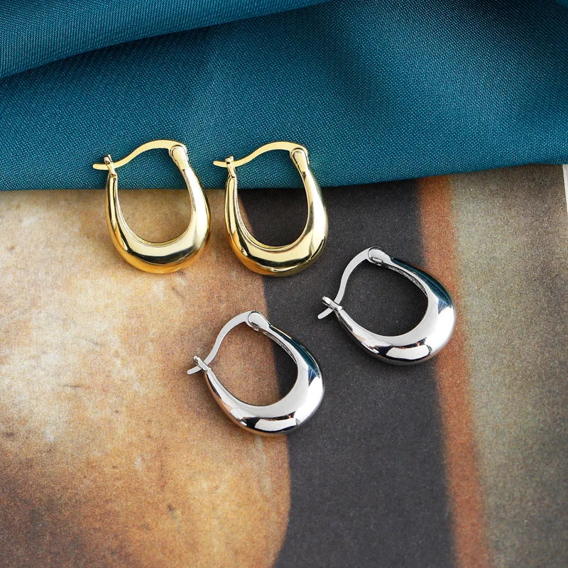 Fashion Women's Jewelry Thick Sterling Silver 925 Jewellery Hoop Earrings for Ladies Gold Earrings