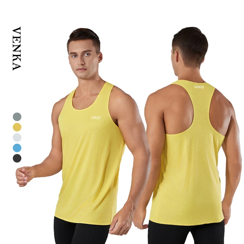 Wholesale Gym Activewear Wide Shoulder Sport Vest Polyester Breathable Solid Color Running Sleeveless Shirt Workout Men Tank Top