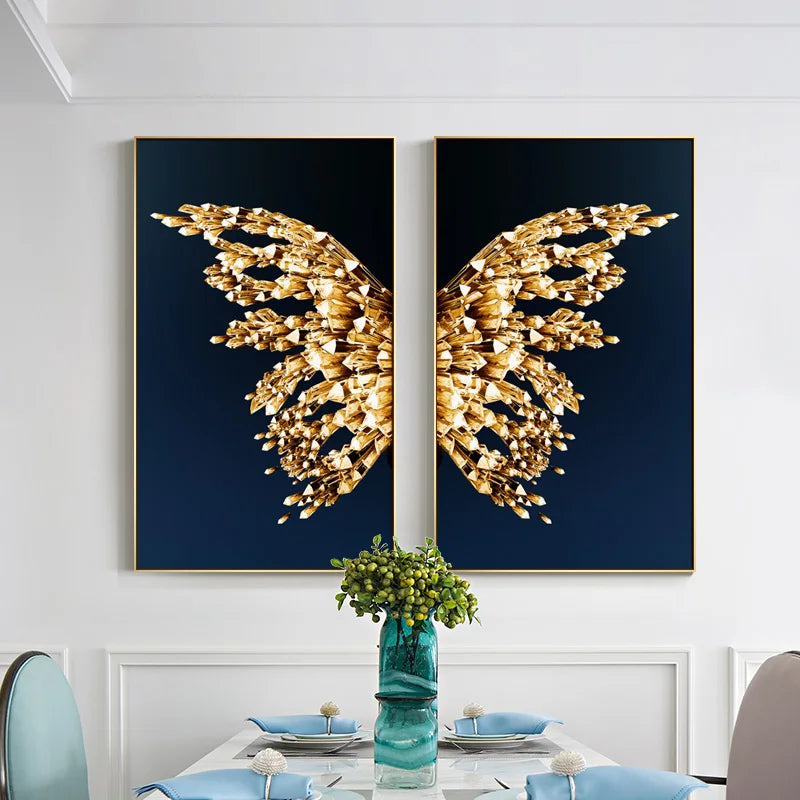 Custom Wholesale Gold Animal Modern Butterfly Abstract Painting Art Work With Plastic Framed for Living Room Decor