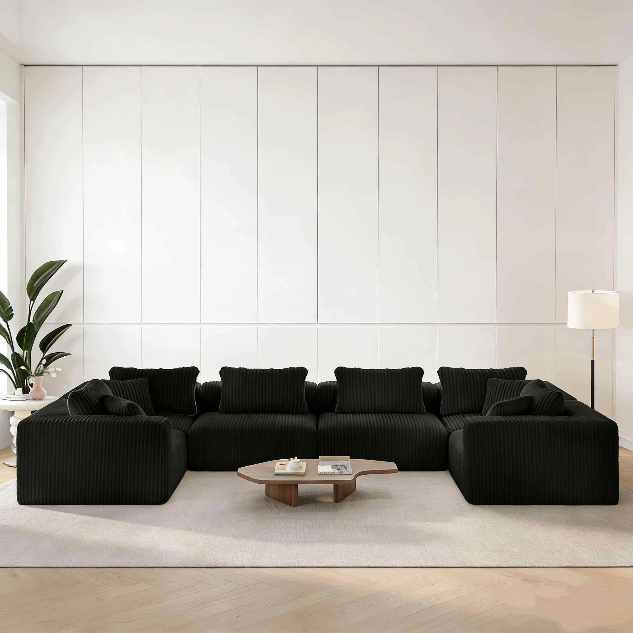 Customizable Modern Corduroy L U Shape Sectional Set Furniture Corner Couches Vacuum Compression Modular Sofa for Living Room