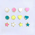 JS1538 18K Gold Plated Colorful Multi Colored Pink White Enamel Heart Star Smile Brass Metal Round Disc Beads for Jewelry Making