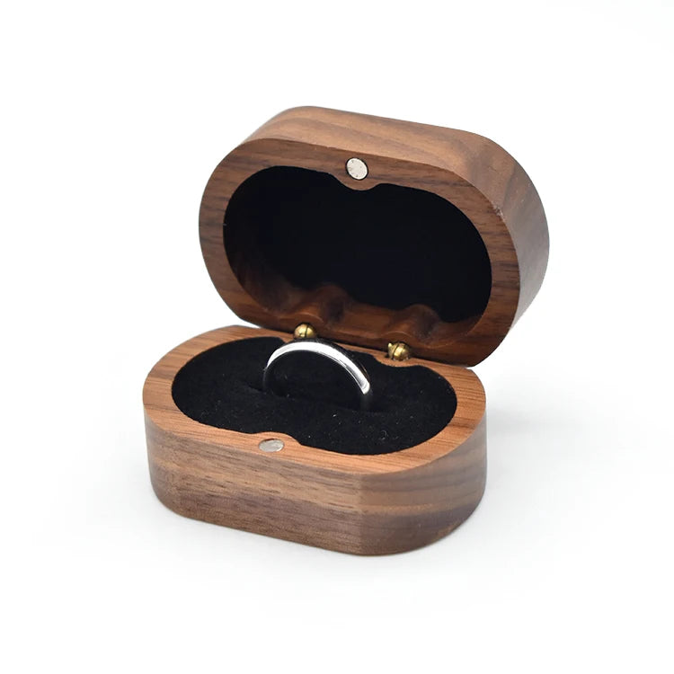Handicrafts Jewelry Box Retro Mini Rectangle Walnut Wood Wedding Ring Box with Single Slot