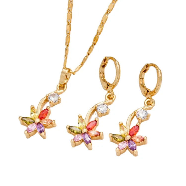 2021 Fashion New Design Style AAA Cubic Zircon Drop Earrings Pendant Jewelry Sets for Women