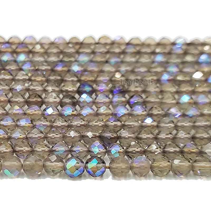 New Arrival Faceted Gemstone Beads Plating Faceted Smoky Quartz Smokey Quartz Beads for Necklace Jewelry Making  2mm 3mm 4mm
