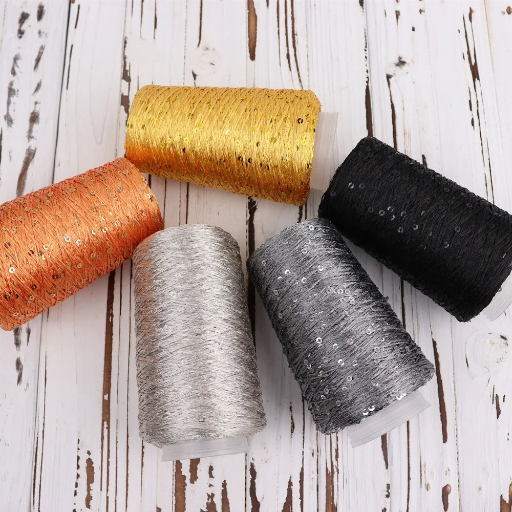 Wholesale 100g/Ball 700M Summer Ice Silk Mercerized Polyester Blended Yarn 3mm Sequin Dyed DIY Hand Woven Rag Doll Knitting Wool