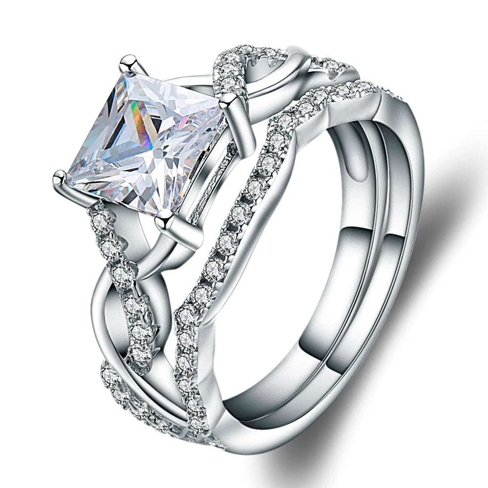Abiding Fine Jewelry Factory Wholesale Princess Cut 5A White Cubic Zirconia 925 Sterling Silver Wedding Sterling Silver CZ Ring