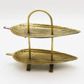 High-grade Metal Fruit Home Decor  Double Layer New Design Golden Leaves Dry Fruit Luxury Serving Tray