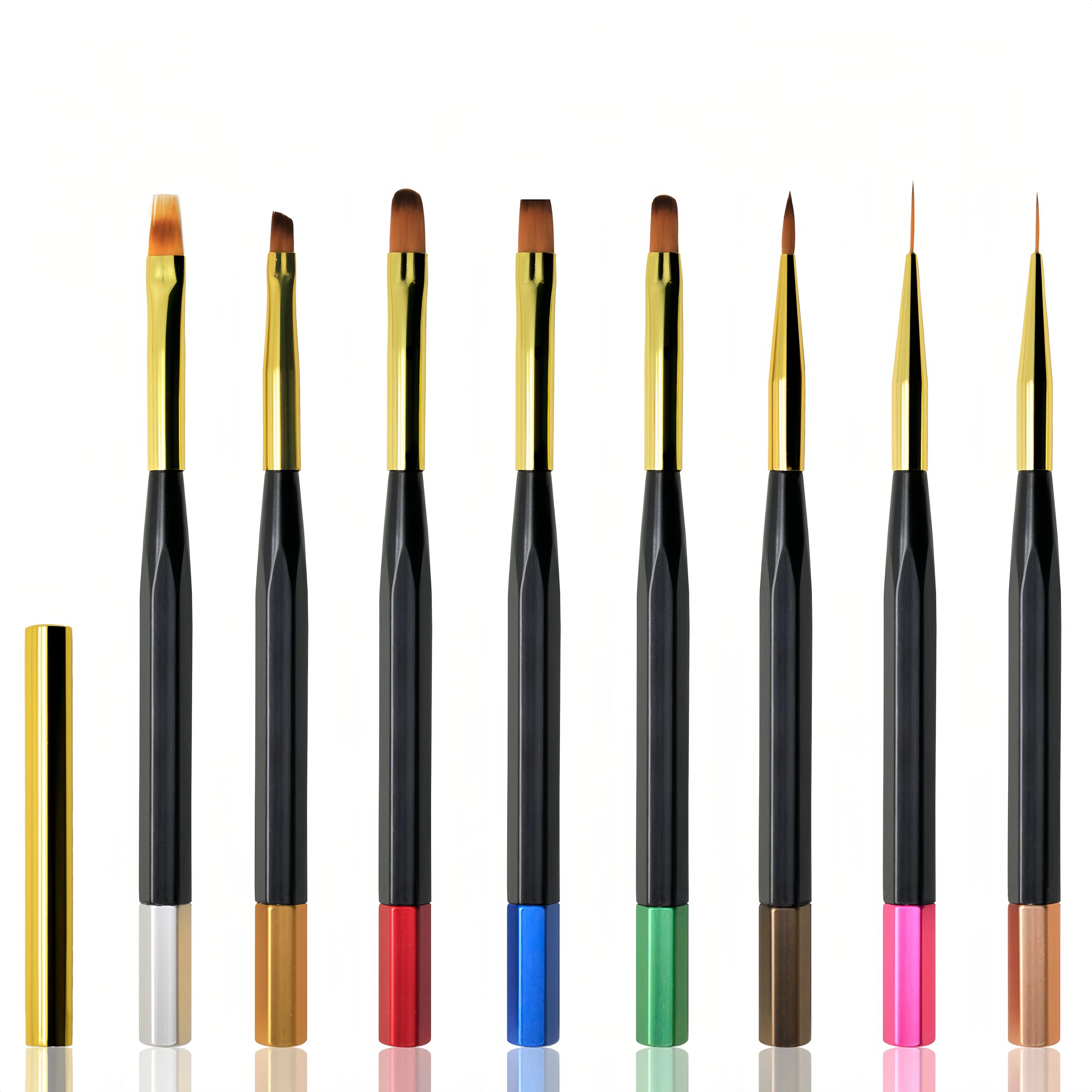 New Hexagonal Multi-color Metal Wood Splicing Handle Manicure Brush Design Imported Nylon Liner Gel UV Ombre Universal Pincele