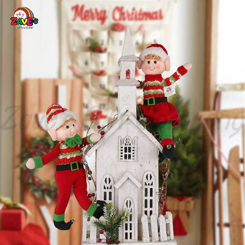 ZAVES Christmas Elf Plush Dolls Set of 2 Hanging Ornaments Holiday Decoration Festive Apparel Design Christmas Tree Accessories