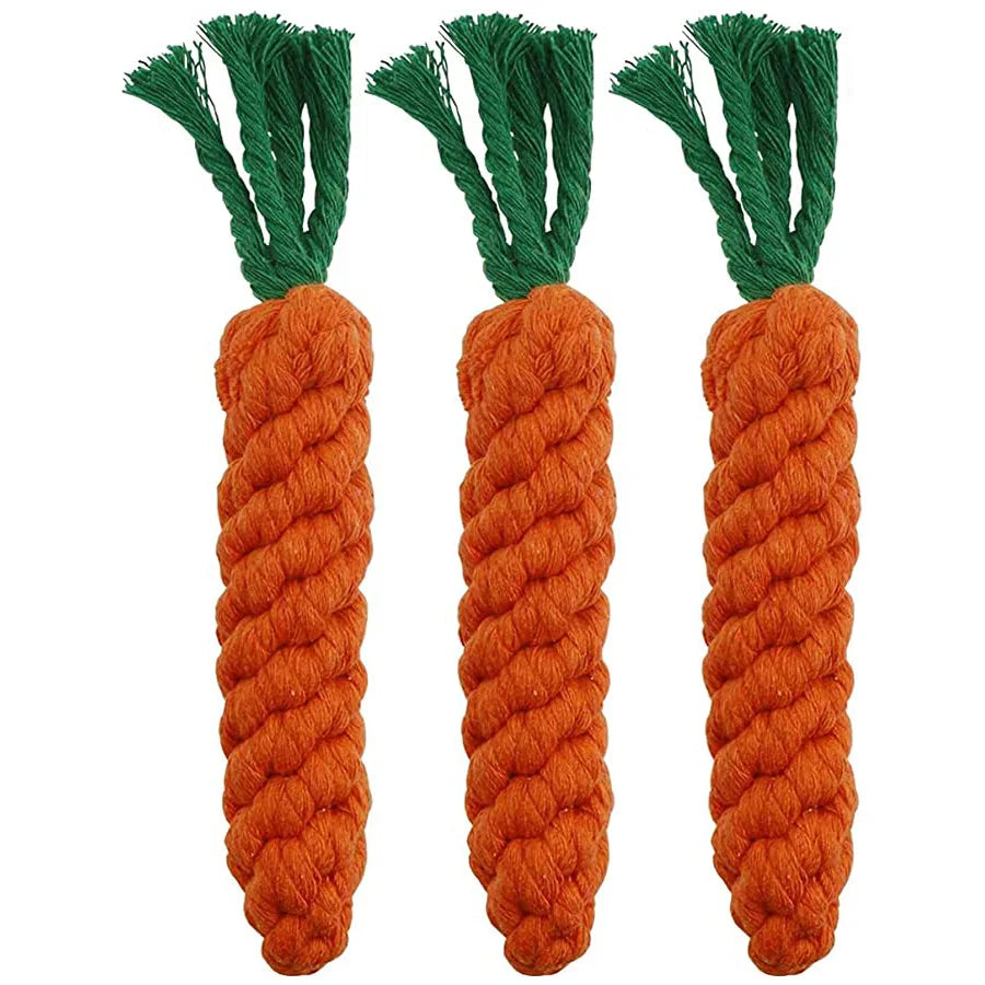 Eco-Friendly Orange Carrot Style Safe Cotton Braided Rope Chew Toys for Small Dogs-8.6inch (RUNCHI Brand)