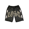 DENIMGUYS Custom Summer Embroidery Applique Rhinestone Streetwear Acid Wash Jeans Shorts Men Baggy Denim Shorts