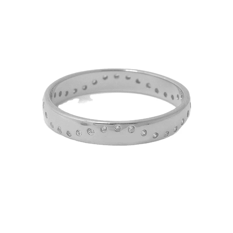 Minimalist Wedding Engagement Finger Ring Band for Couples Unisex 925 Sterling Silver Pave Setting Rhodium Plated Gift Jewelry