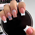 French 24pcs Box square butterfly Pink Soft Gel Nail Art Tips Multi Color Press on Nails Tips Set