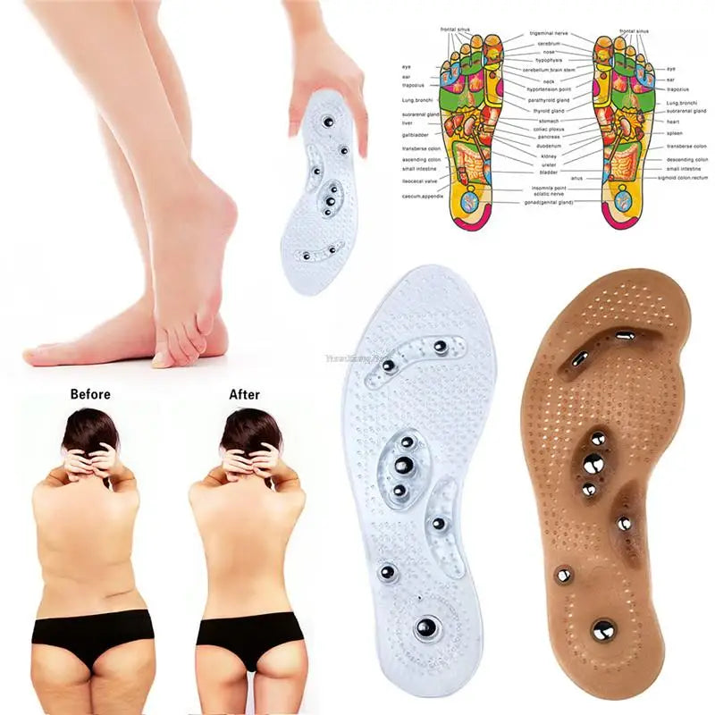 Wholesale Silicone Warm Insoles Transparent Shoe Inserts with Magnetic Foot Massage Relief Pads for Feet Slimming Weight Loss