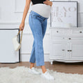 Women's High Waist Straight Leg Maternity Jeans Comfortable Stretch Belly Support Pregnancy Pants Breathable Casual Style Denim
