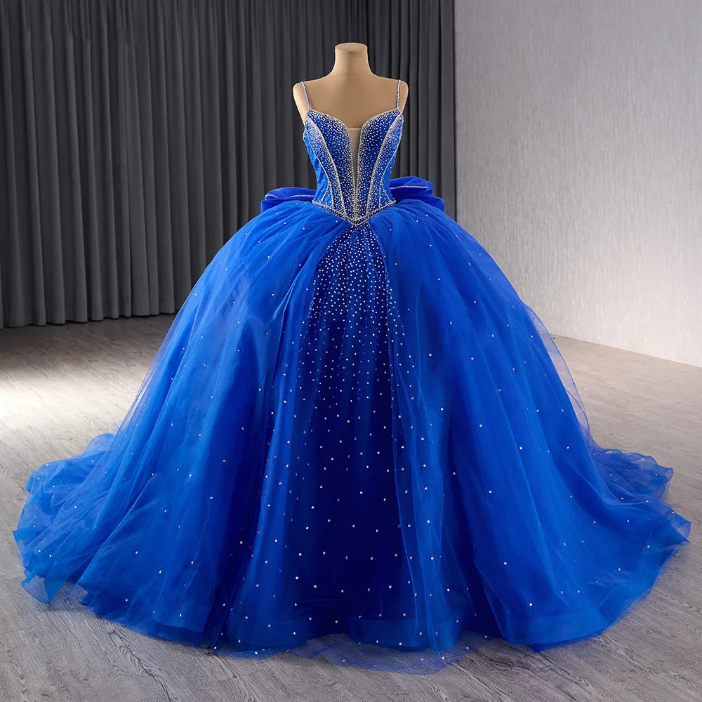 Jancember 241087 Crystal Spaghetti Strap Royal Blue Empire Quinceanera Gowns