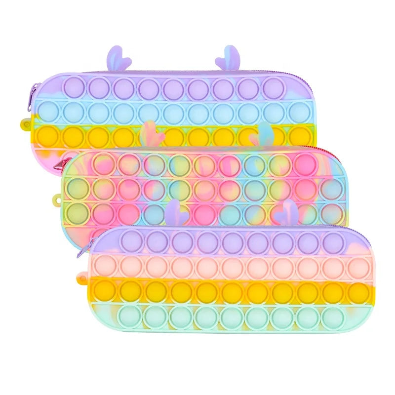China Factory Press Bubble Pop Small Change Purse Antlers rainbow Colorful Silicone Pencil case Pop Bag Supplier