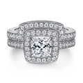 925 Sterling Silver Square Princess Cut Zircon Engagement Wedding Ring Set for Women's Luxury Rhodium Plated Party Gift