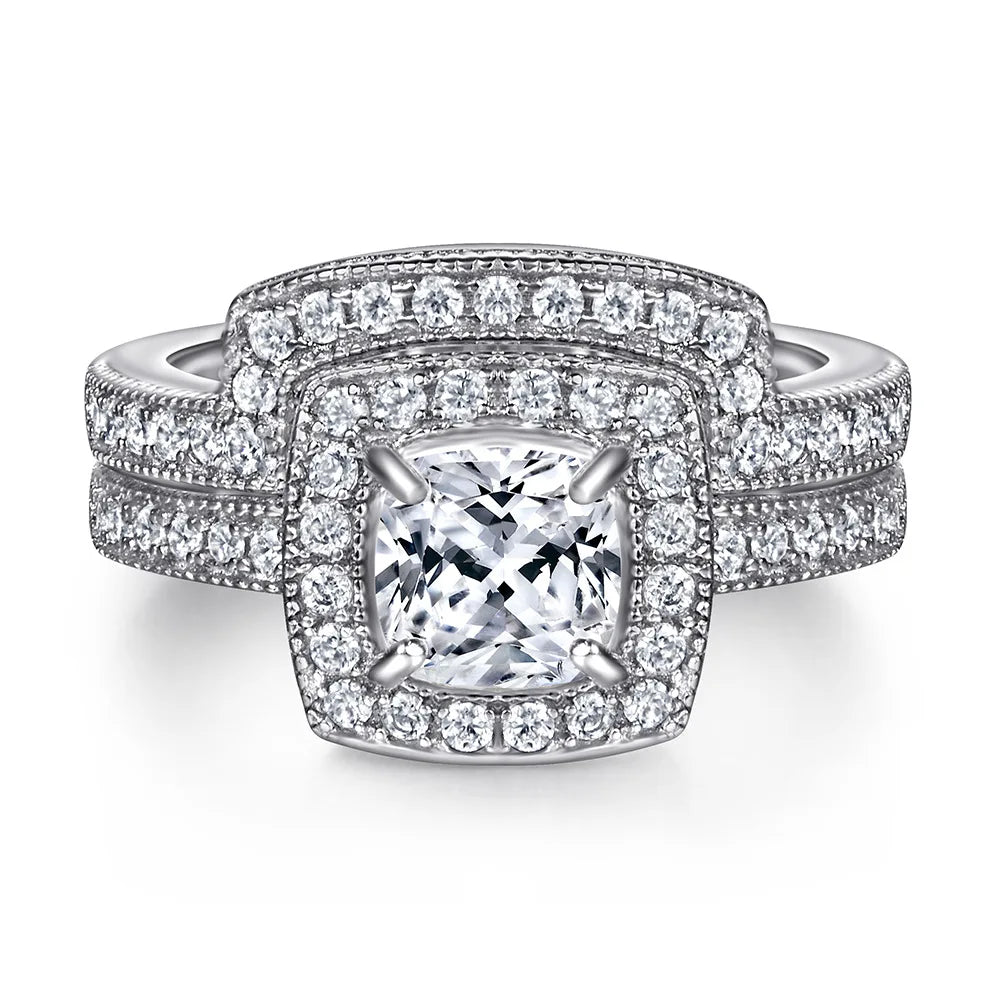 925 Sterling Silver Square Princess Cut Zircon Engagement Wedding Ring Set for Women's Luxury Rhodium Plated Party Gift