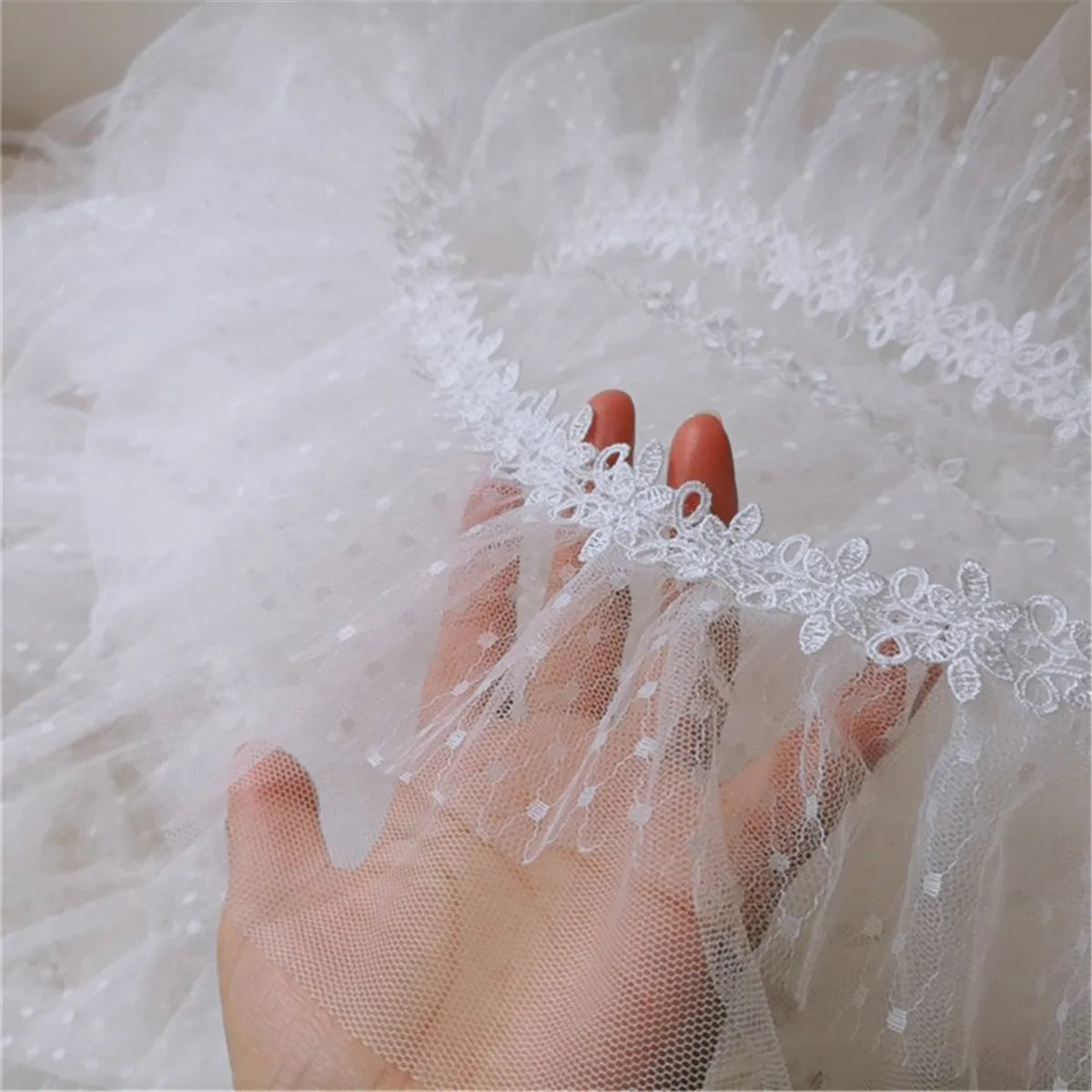 Width 12cm White Pleated Mesh Lace Edge Trim Wedding Dress Skirt Clothing Fabric Sewing DIY Craft