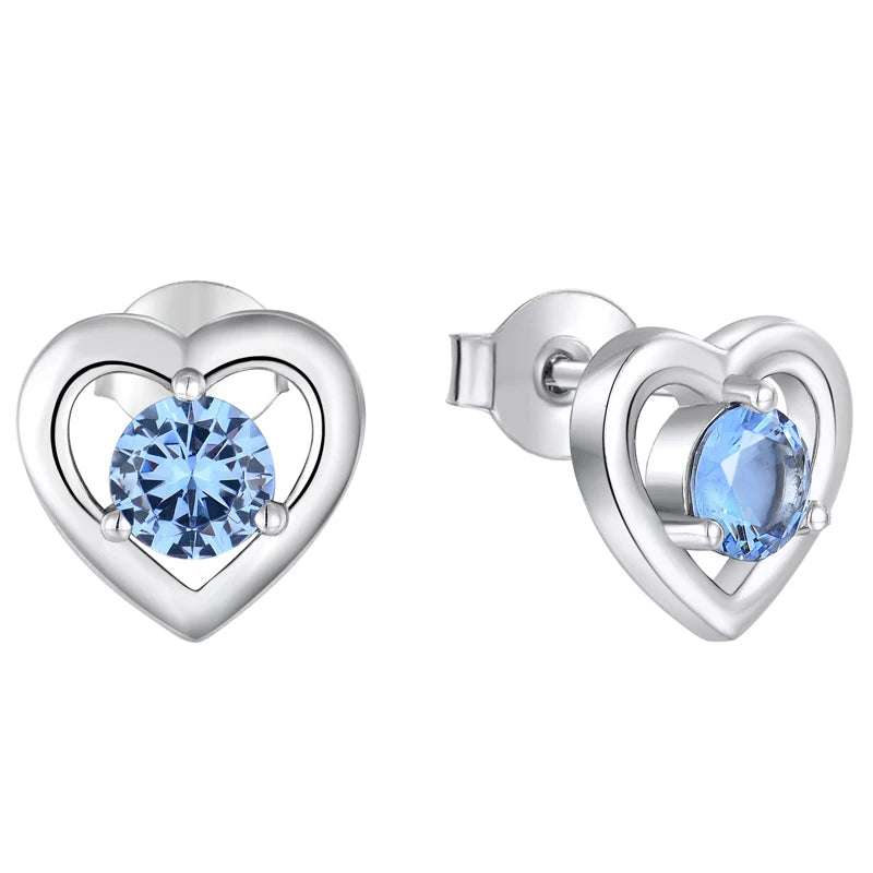 YILUN Romantic 925 Sterling Silver Blue Cubic Zircon Heart Stud Earrings Jewelry for Women