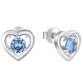 YILUN Romantic 925 Sterling Silver Blue Cubic Zircon Heart Stud Earrings Jewelry for Women