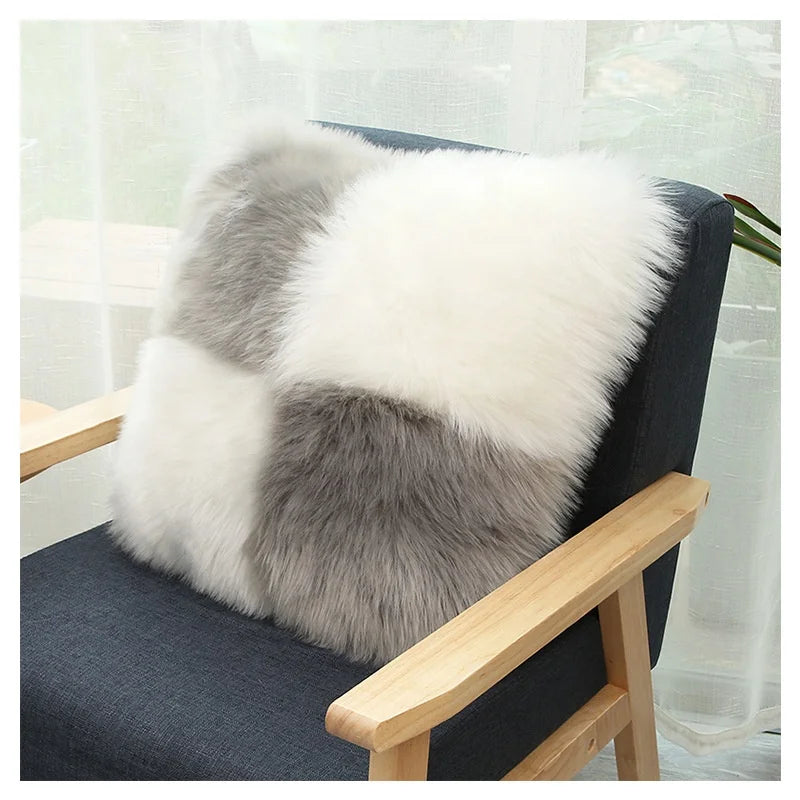 Modern Geometric Striped Sherpa Pillow Rug Square Faux Sheepskin Fur Eco-Friendly Hotel Use Cartoon Dot Pattern Safe Fabric