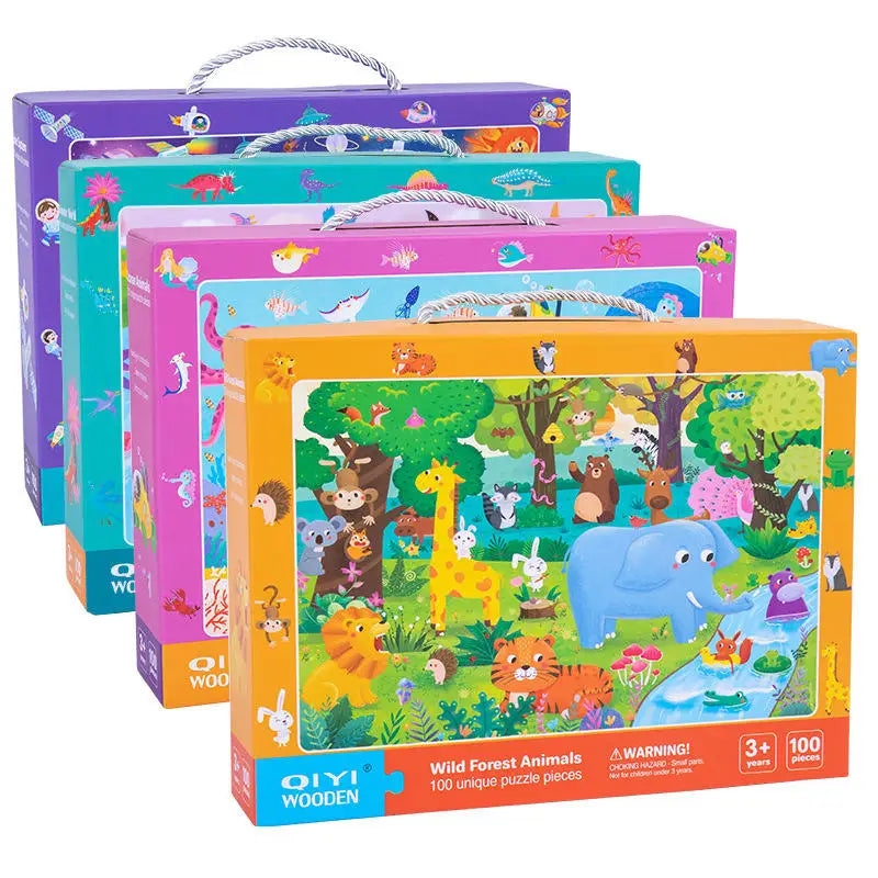 New Arrival Cartoon Animal Theme 100 Piece 3D DIY Cardboard Jigsaw Puzzle Montessori Educational Activity Gift Toys for Kids