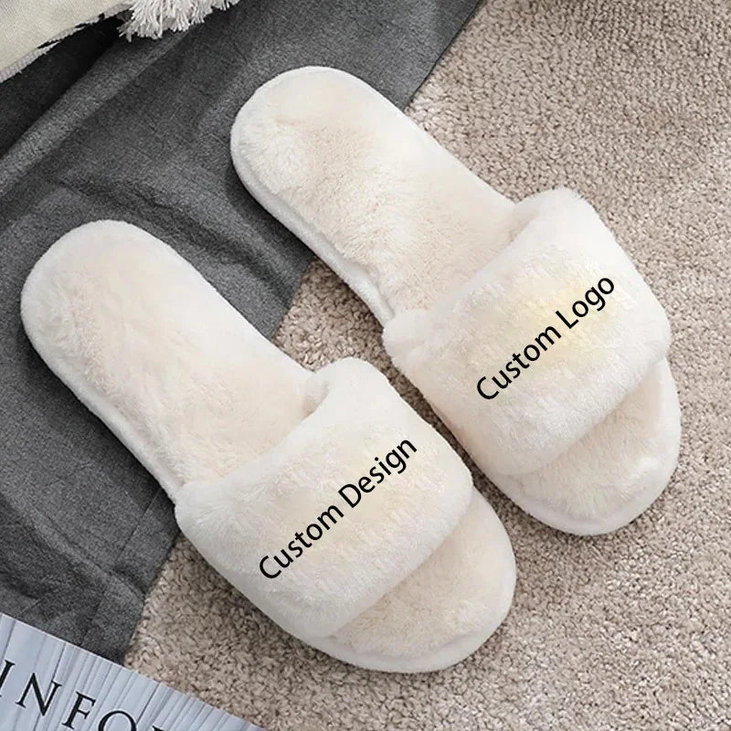 Custom Slippers for Women Fluffy Slip on House Plush Cute Animal Slippers Indoor Home Slippers