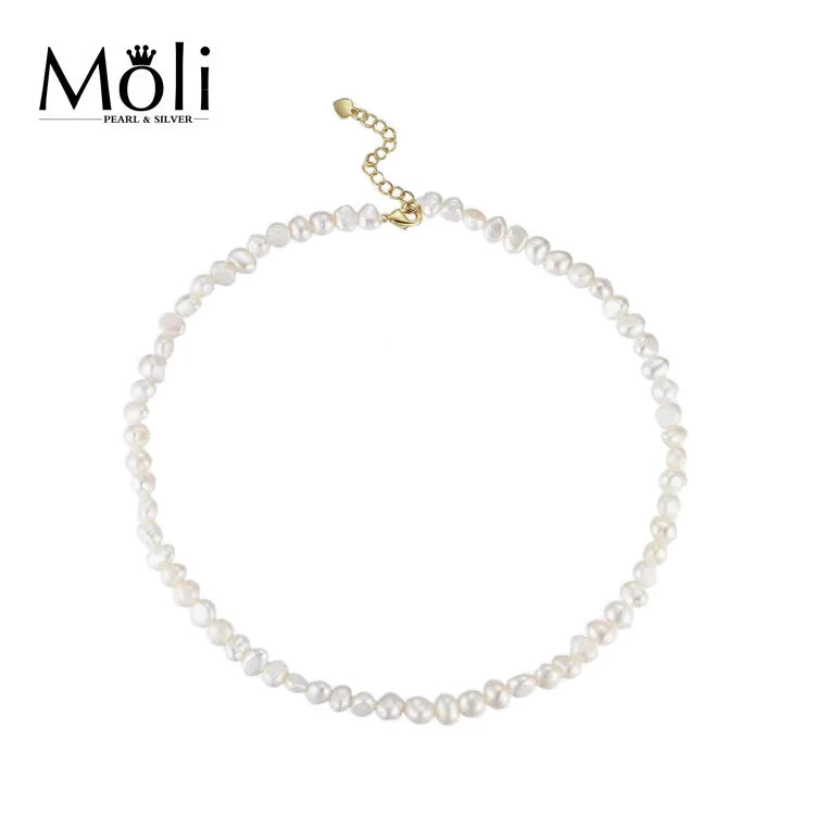 Fashion Baroque Pearl 5-6mm Sterling Silver Clasp Beaded Pearl Choker Necklace