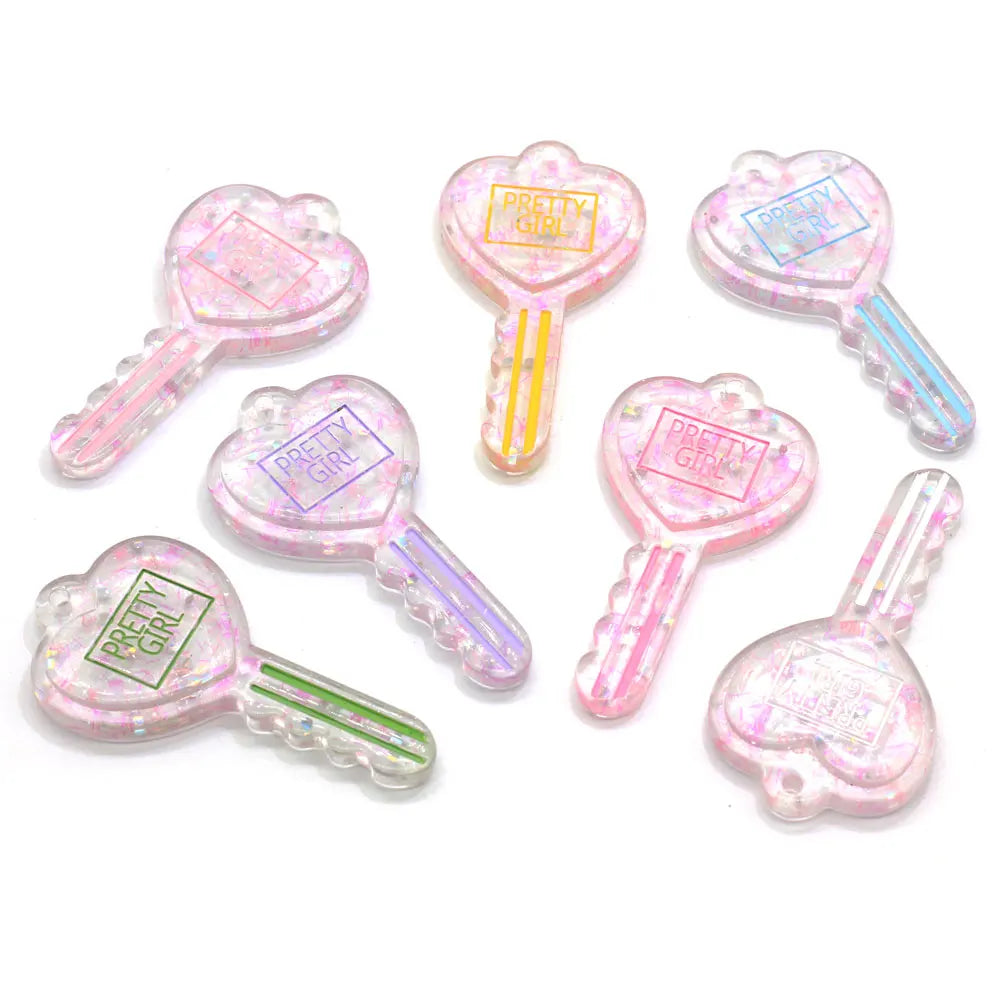 Mix Clear Jelly Color Resin Key Charm Cute Key Pendant for Keychain Jewelry Earring Scrapbooking DIY Making Necklace