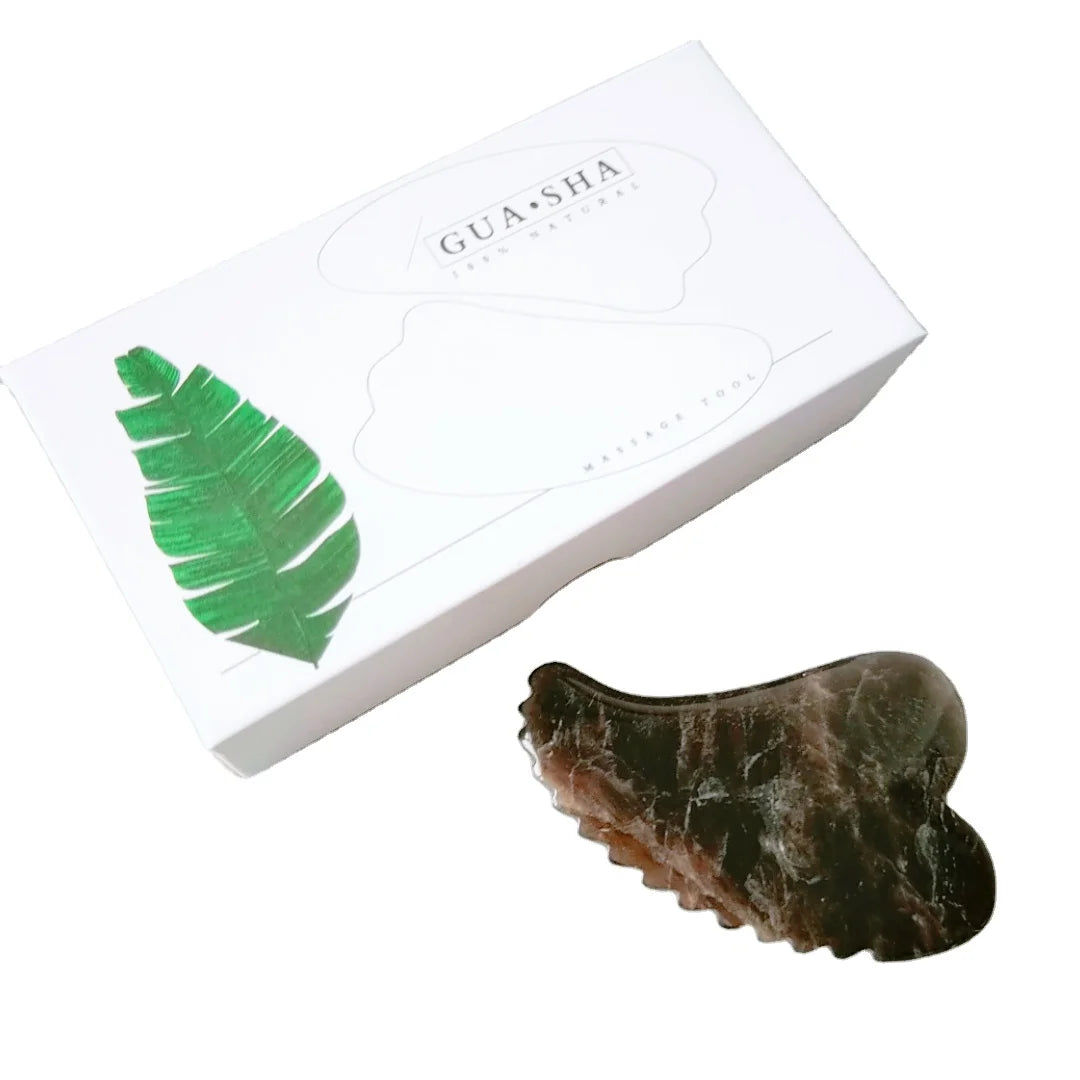 HY In Stock! Good Quality Well Designed Custom logo Smoky Quartz Spiky Heart Face Gua Sha Massage Tool