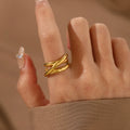Open Cuff Twisted Ring Minimalist Adjustable Tarnish Free 18k Gold Silver Plated Stainless Steel Ring for Women Girls