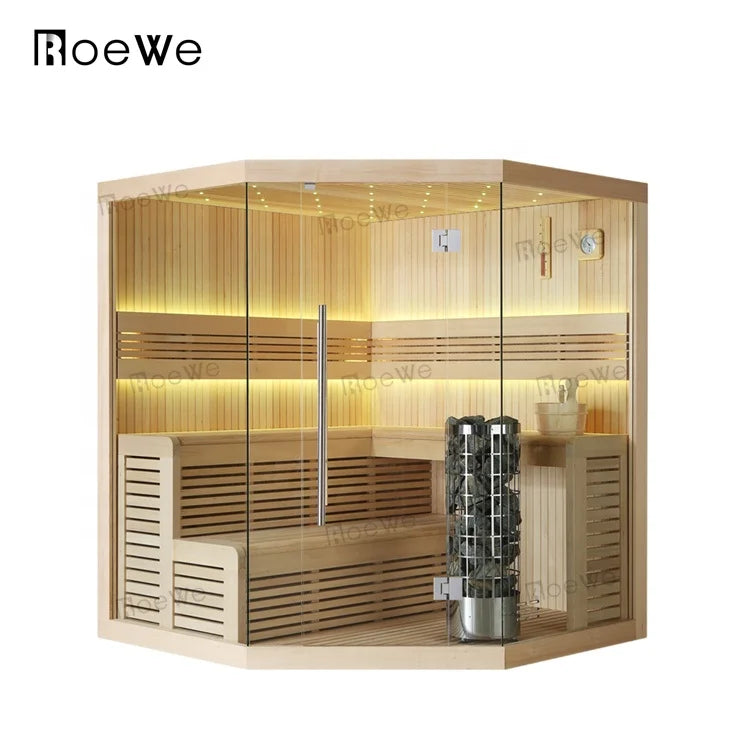 Roewebath Canadian Hemlock Wooden Dry Sauna Big Size 6 Persons Indoor Sauna Room Corner Sauna Cabin