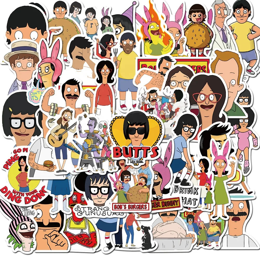 50Pcs Bobs Burgers Cartoon Stickers For Children Kids Funny Graffiti Paper Decor Gift Phone Bottle Laptop Sticker