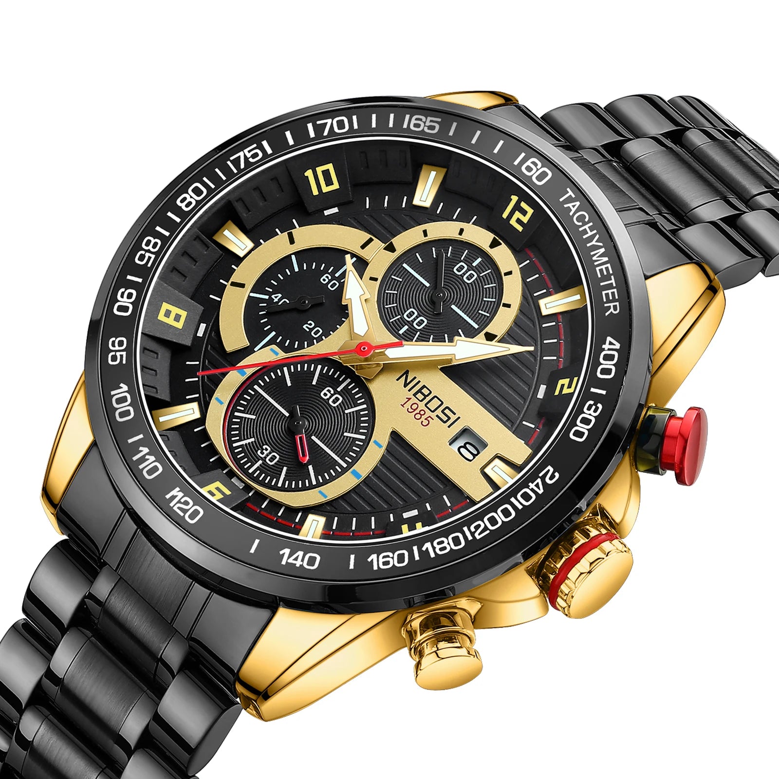 NIBOSI 2606 Big Dial Design Watch Waterproof Men Quartz Watches Stainless Steel Strap Wristwatch