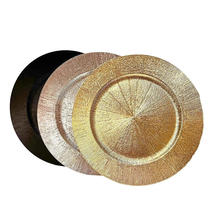 Modern Luxury Gold Round Plastic Dinner Charger Disposable Under Plates for Wedding Decorations and Food Sustainable Feature