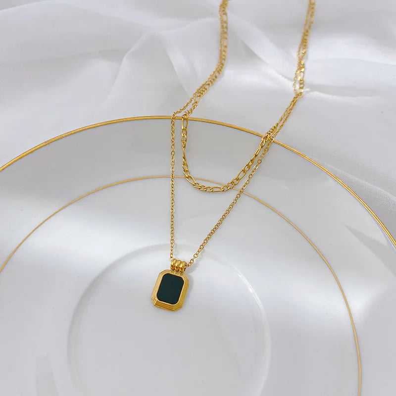 Stainless Steel Necklaces Black Exquisite Square Pendant Choker Chains Fashion Multilayer Necklace for Women Jewelry Party Gifts