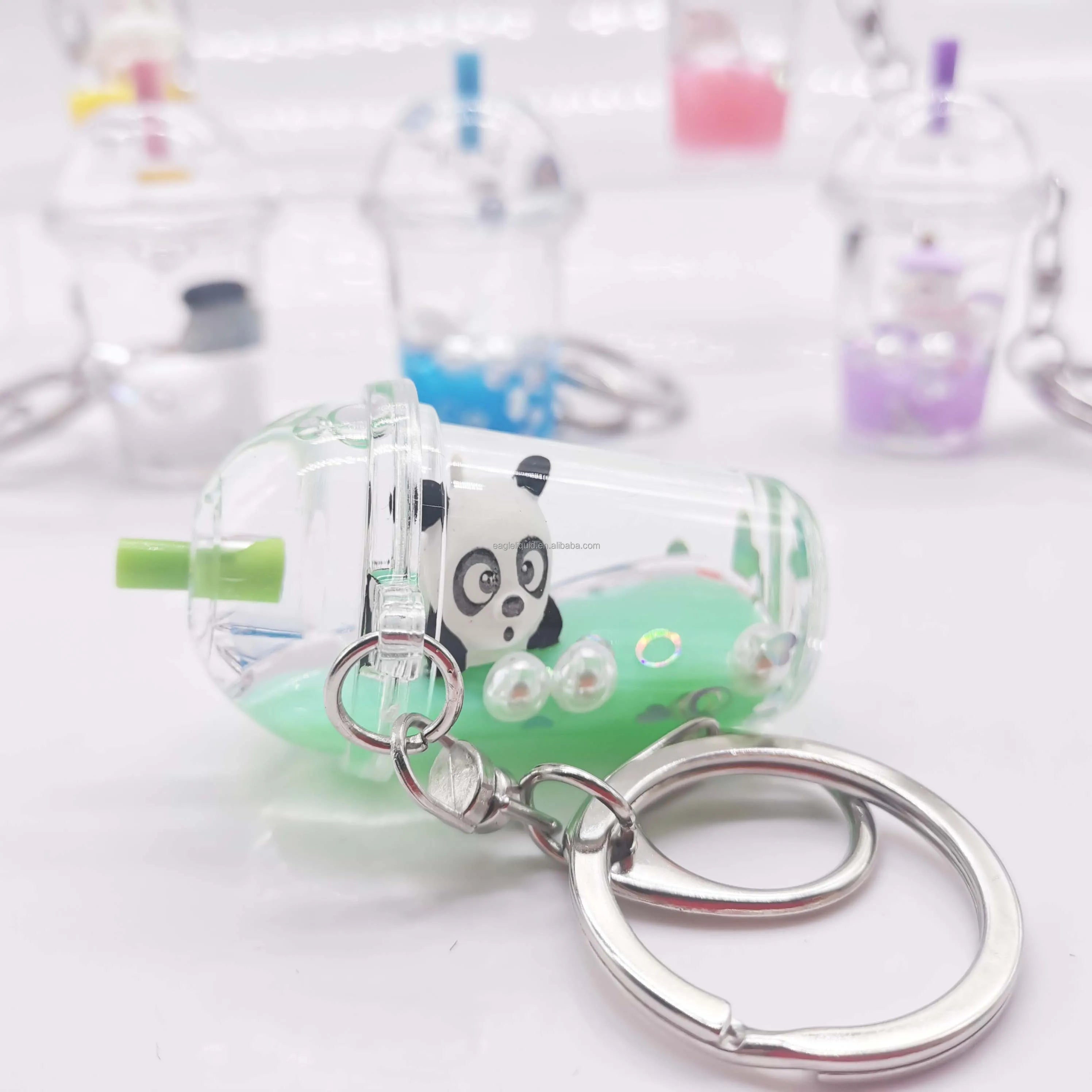 New Floating Milk Panda Liquid Pendant Chain Quicksand Drifting Bottle Into Oil Bag Pendant Mini Bottle Keychain