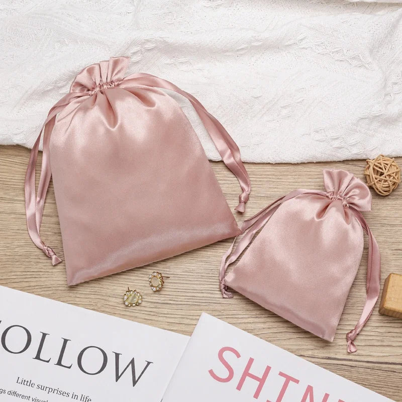 New Design Promotional Small Luxury Dust Custom Satin Gift Dust Draw String Pouch Bags With Logo