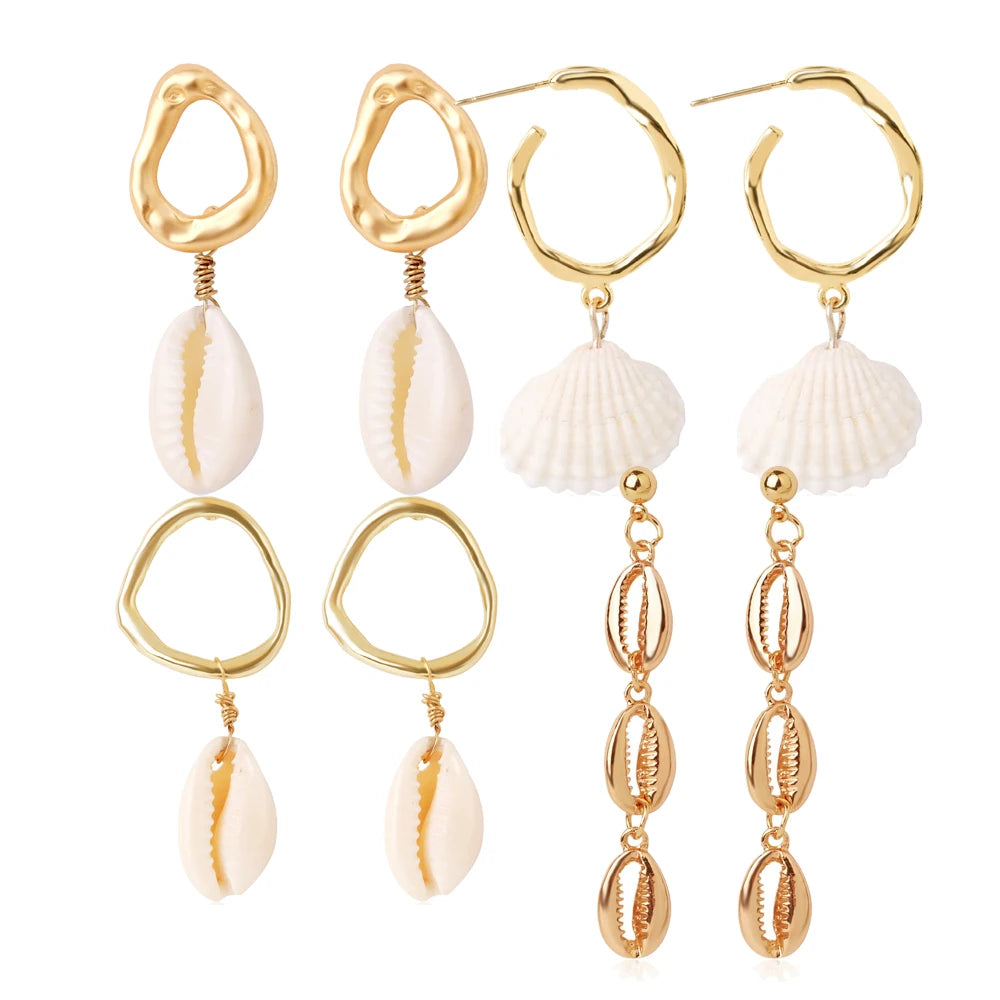 Wholesale Bohemia Ins Conch Earrings Jewelry Gold Plated Pearl Natural Boyemian Shells Earrings for Women