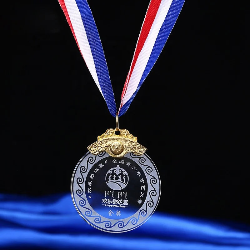 Round Crystal Medal Sports Competition Awards Cheap Wholesale Customized Crystal Glass Medals for Business Gift