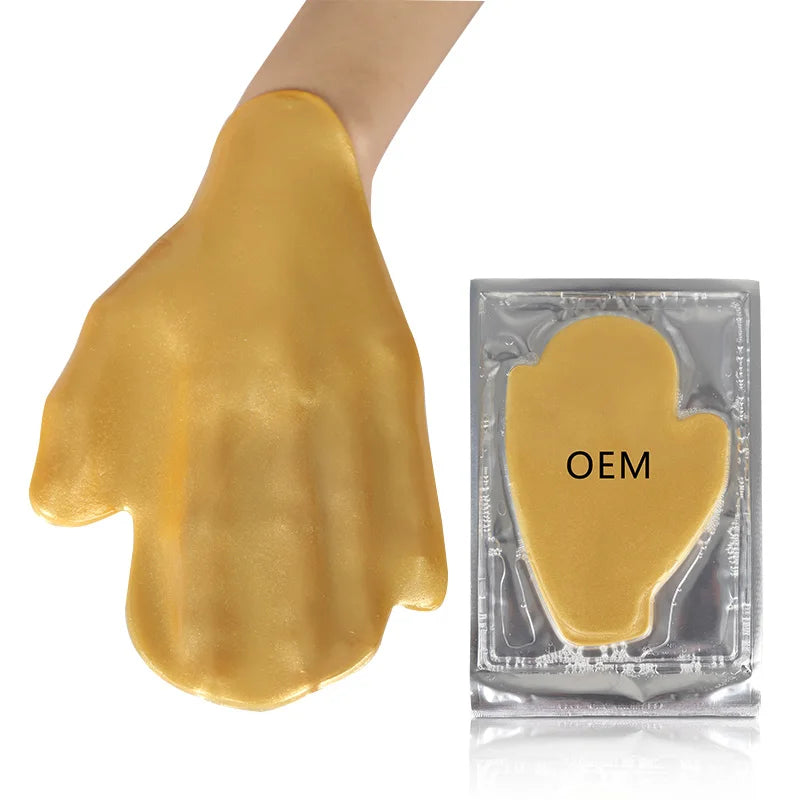 Private Label Natural Deep Nourishing Whitening Sheet Collagen Crystal 34 k Gold Hand Mask OEM