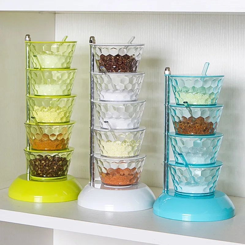 Factory Outlet 4 Tier Hanging Spice Rack Glass Spice Jar with Revolving Rack Glass Spice Rack